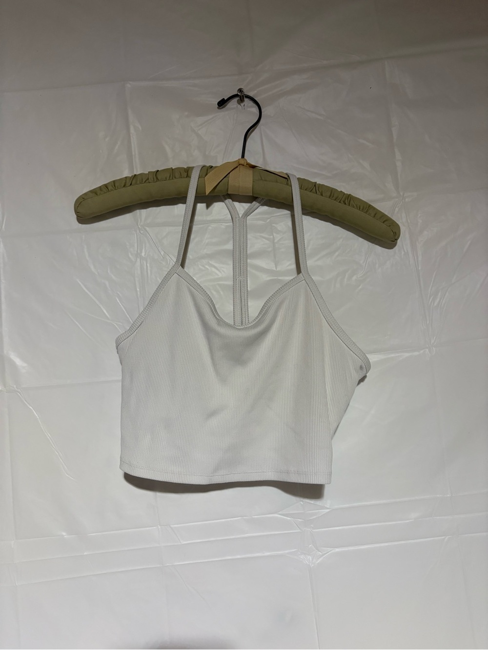 ALO Yoga White Ribbed Cropped Camisole with Strappy Back Detail